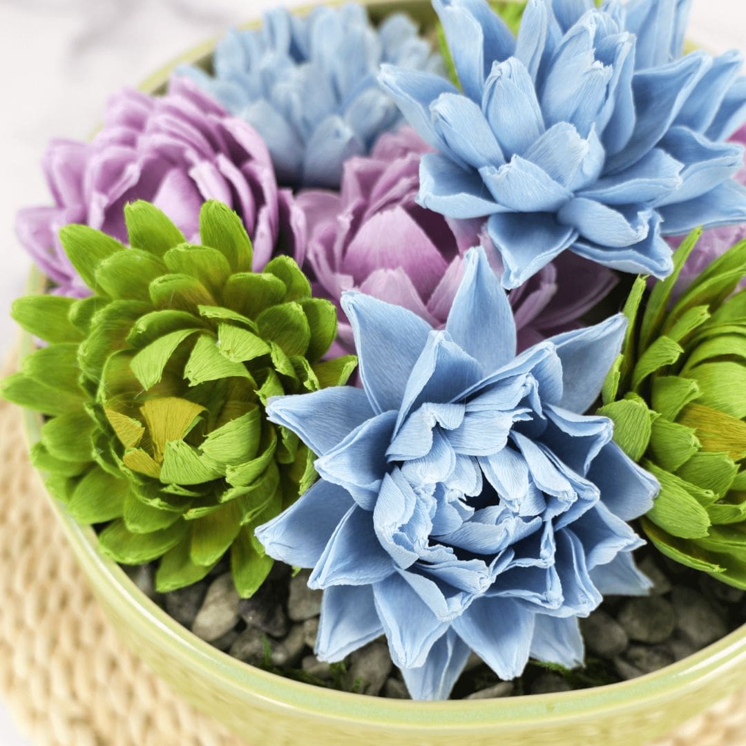 Crepe paper succulents in a pot