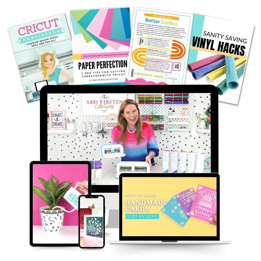 Computer and printable mock up of the Joy of Cricut course by Abbi Kirsten