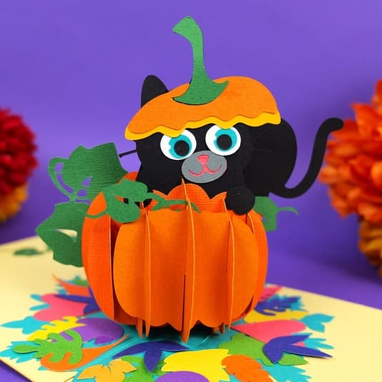 black cat in pumpkin Cricut card