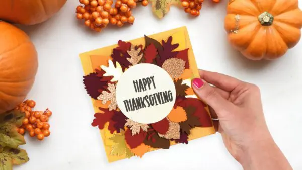 Happy Thanksgiving card with fall leaves